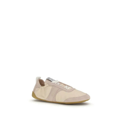Chloés beige nylon athletic sneakers with suede and canvas upper