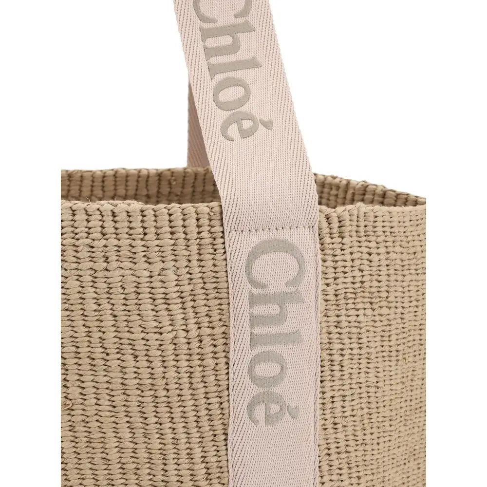 Beige raffia Chloé tote bag with tonal logo strap