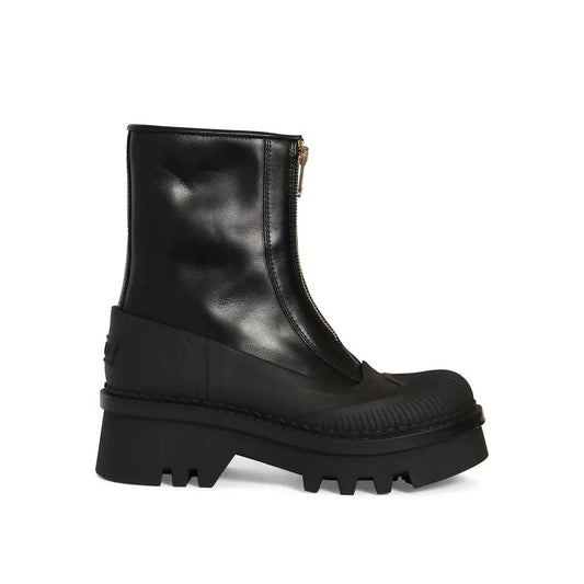 Chloé Black Calfskin Lace-Up Boots - Ankelstøvler