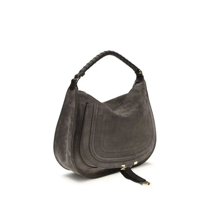 Chloé brown calf leather Bos Taurus skuldertaske i mørkegrå semsket læder med flættet læderhåndtag og guld hardware fra det prestigefyldte mærke