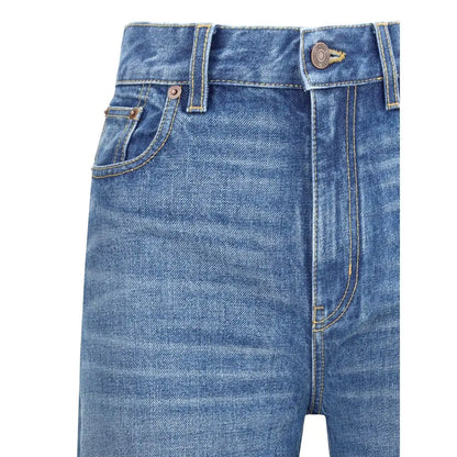 Chloé flare jeans i blå denim med klassisk femlommedesign og brune metal knapper