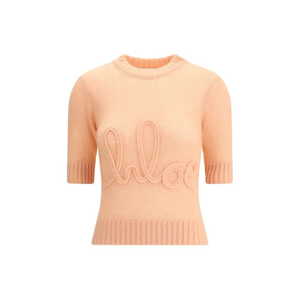 Chloé orange alpaca sweatshirt med broderet logo og ribbet kant