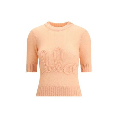 Chloé orange alpaca sweatshirt med broderet logo og ribbet kant