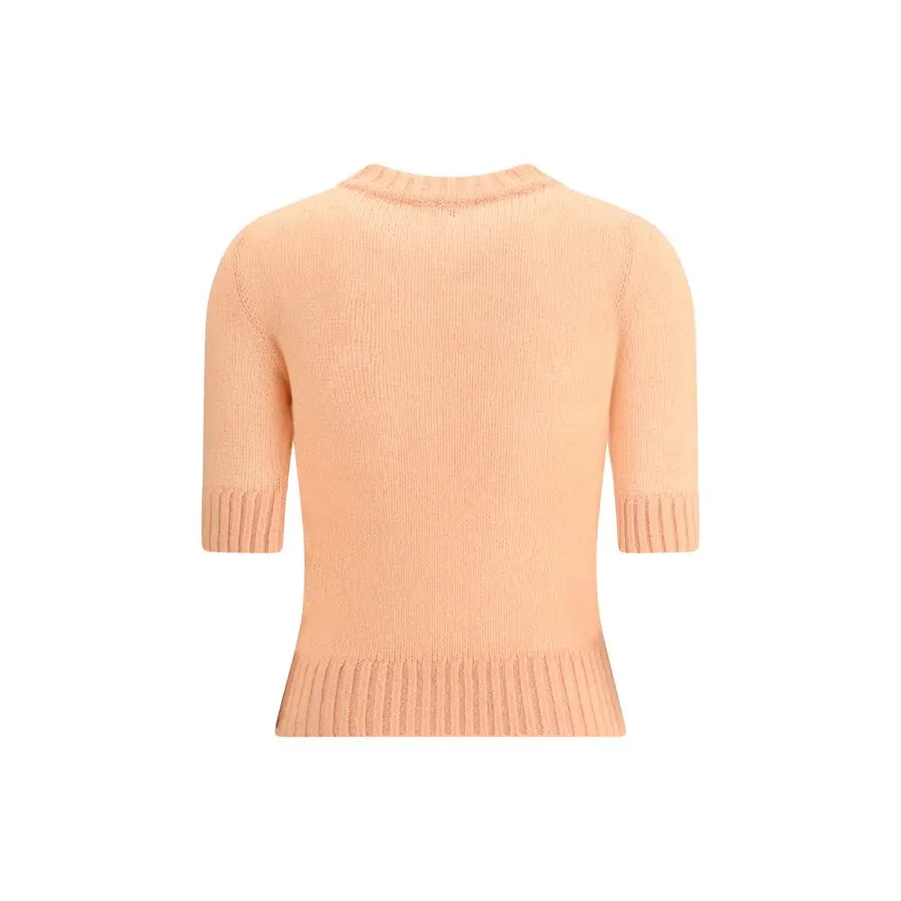 Chloé orange alpaca ribbed knit sweater med trekvart ærmer