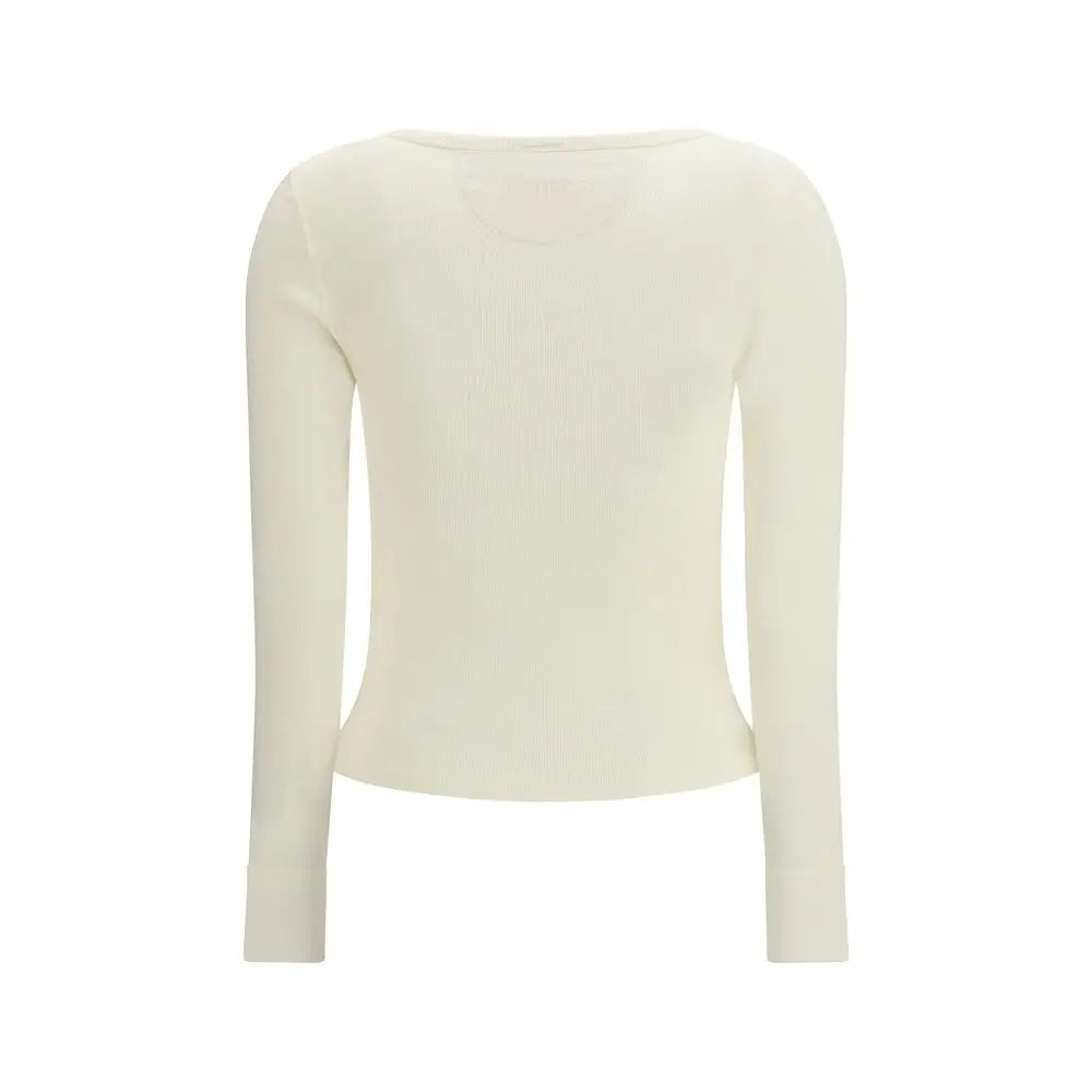 Chloé hvid bomuld langærmet t-shirt i cremede farve med rund hals