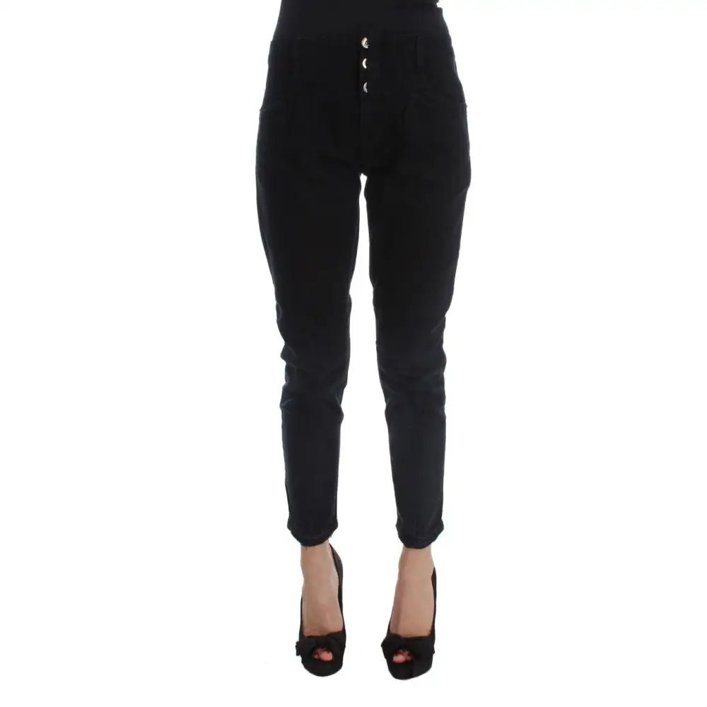 Costume National Black Cotton Slim Fit Cropped Jeans