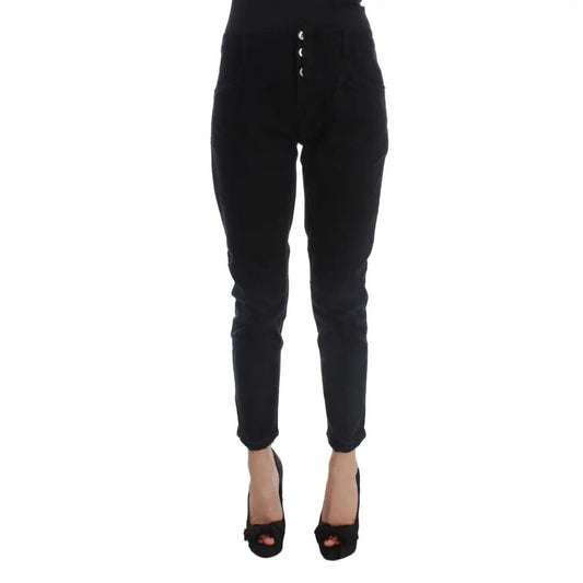 Costume National Black Cotton Slim Fit Cropped Jeans