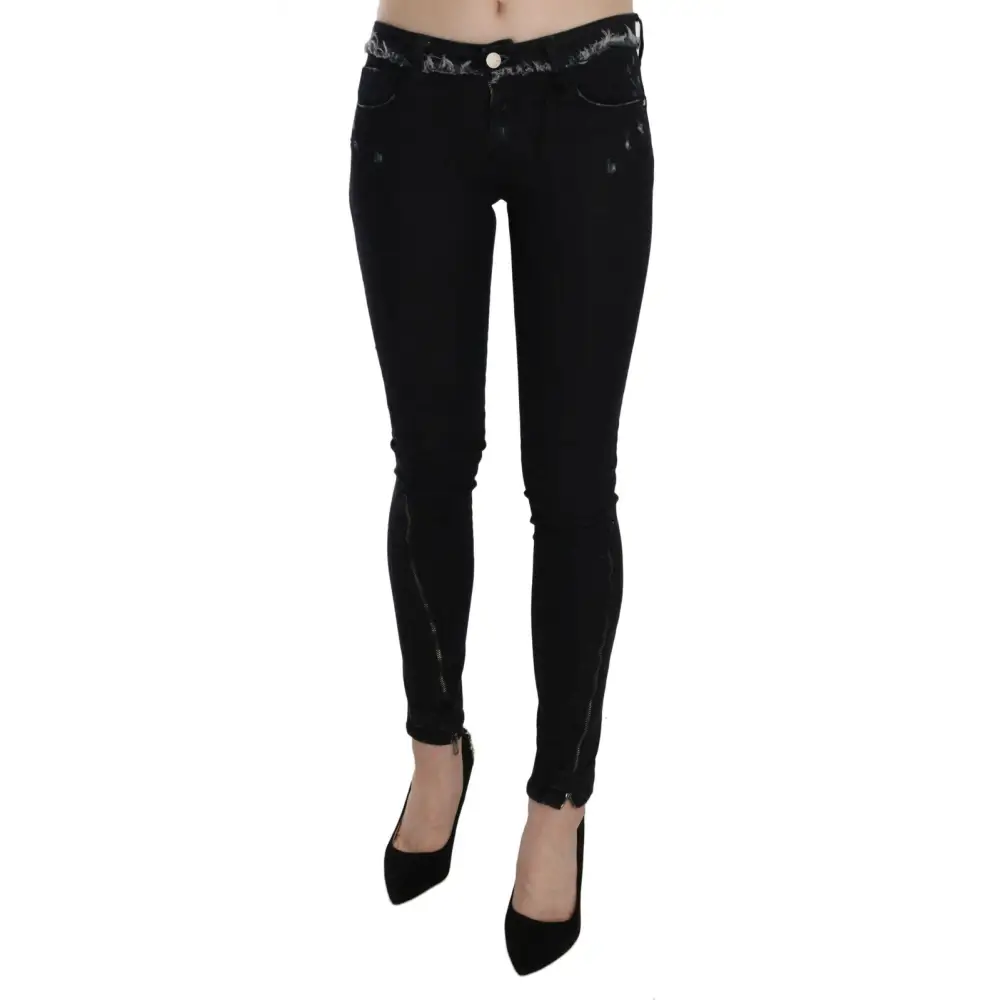 Costume National Black Low Waist Zipper Leg Skinny Denim Jeans - 26 - Jeans
