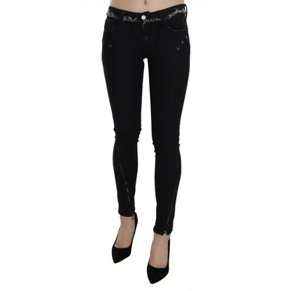 Costume National Black Low Waist Zipper Leg Skinny Denim Jeans - 26 - Jeans