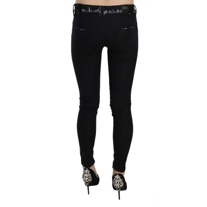 Costume National Black Low Waist Zipper Leg Skinny Denim Jeans - 26 - Jeans