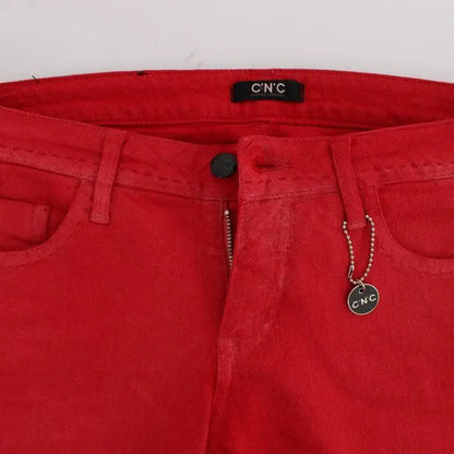 Costume National Red Cotton Blend Super Slim Fit Jeans
