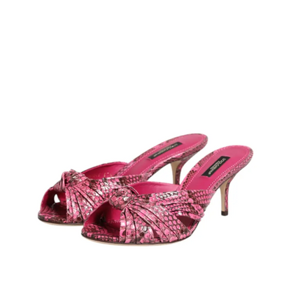 Dolce & Gabbana pink snakeskin læder heels slides med knude foran