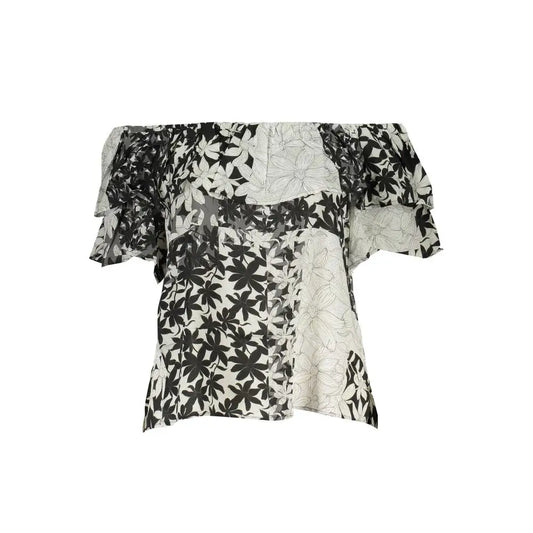 Desigual Bianco cotton women off-shoulder floral blouse with ruffles