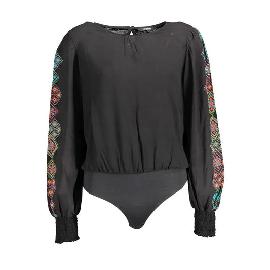 Desigual black elastane bodysuit med farverige geometriske broderier