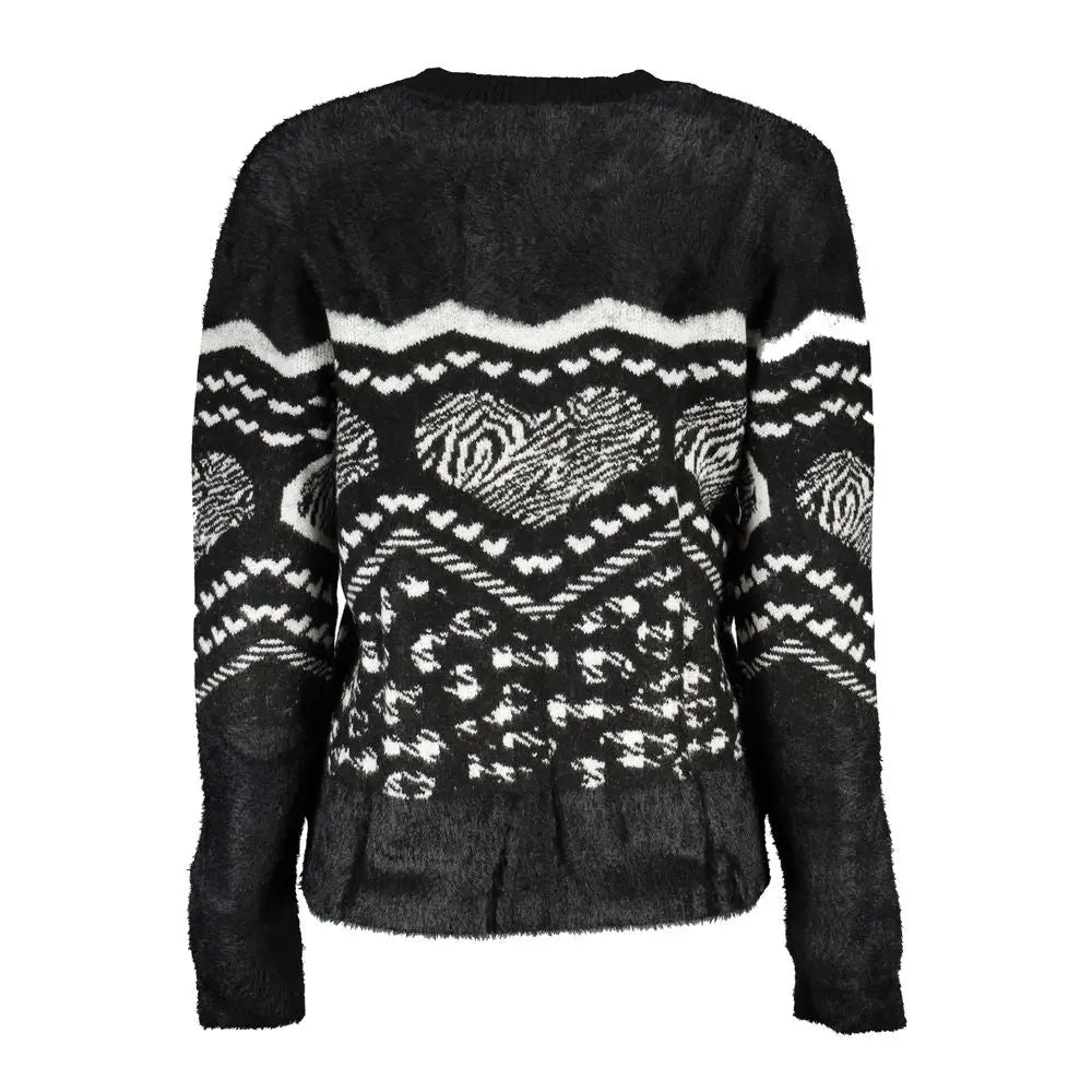 Desigual sort polyester sweater med hjerte- og geometriske mønstre