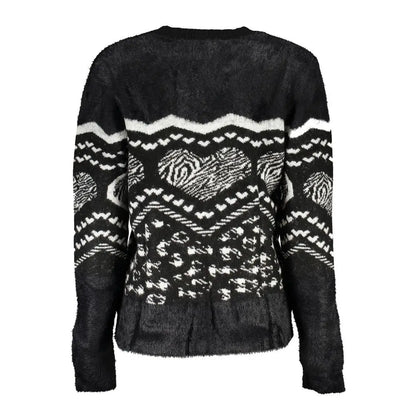 Desigual sort polyester sweater med hjerte- og geometriske mønstre