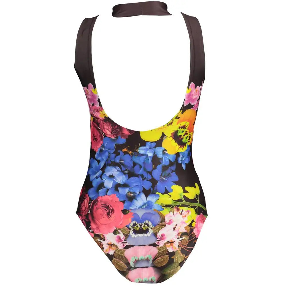 Vibrant floral Desigual black polyester women bodysuit with roses and hydrangeas