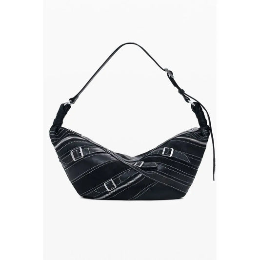 Desigual sorte polyethylen taske med hvid syning og sølvspænder