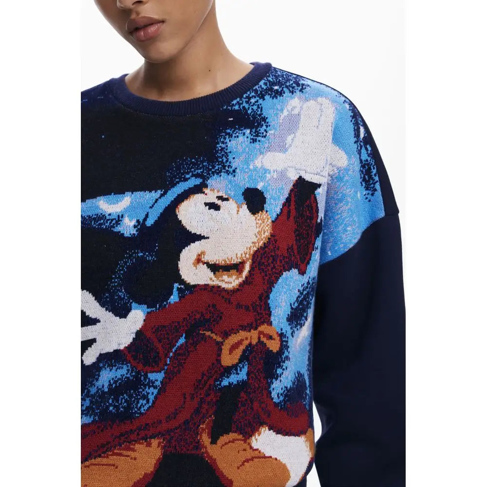 Desiguals blå bomulds sweater med Mickey Mouse troldmand på stjernehimmel