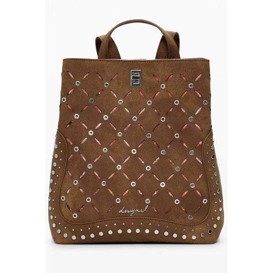 Desigual brown polyethylene backpack with suede diamond cutout and silver studs