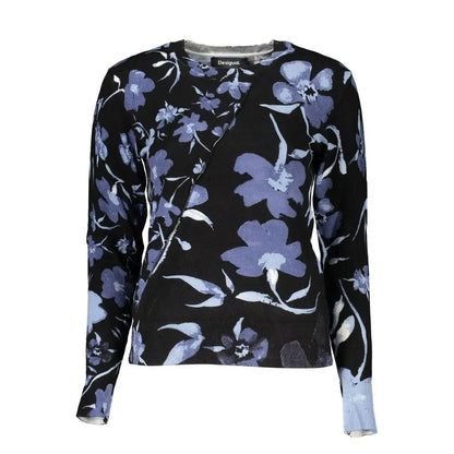 Desigual chic contrasting crew neck sweater med lilla blomstermønster