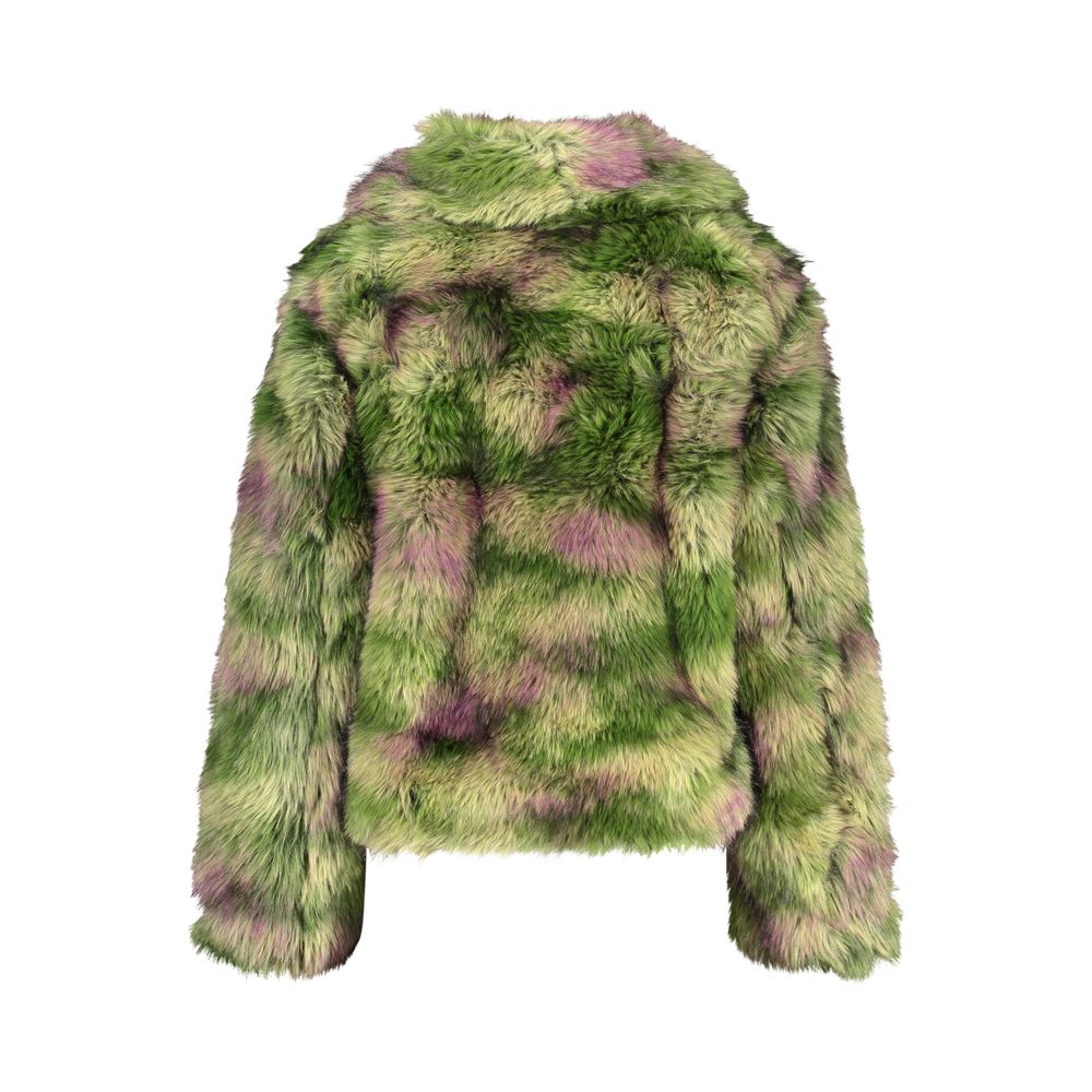 Grøn og rosa Desigual-jakke i kunstpels, set bagfra