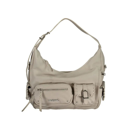 Hvid Desigual polyethylene håndtaske med beige hobo design og lommer