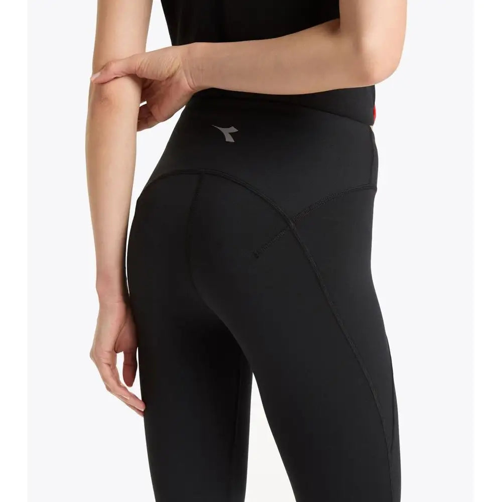 Diadora black polyester athletic pants with high-waisted form-fitting design
