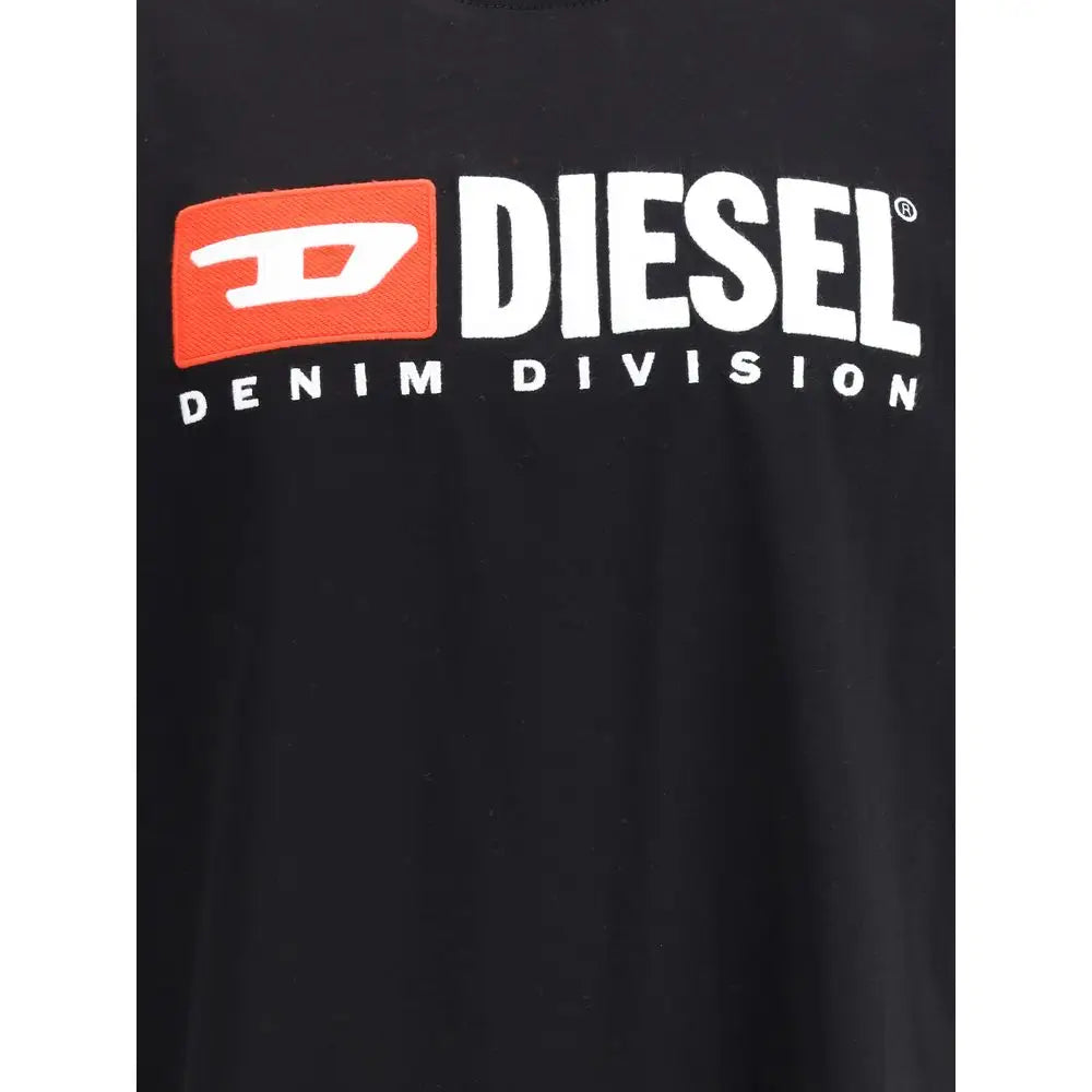 Sort diesel black cotton t-shirt med hvid logo og orange patch