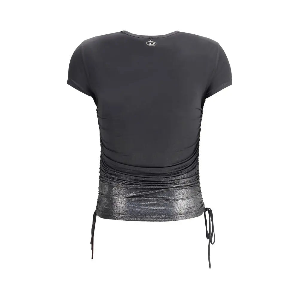 Sort sortærmet top med sølv ruchet kant og snører i Diesel Gray Acetate. Spar 30–70% på mode