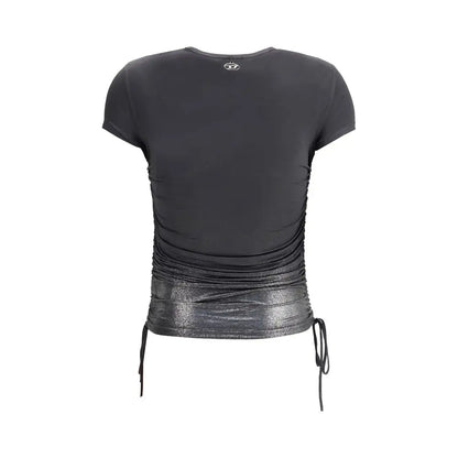 Sort sortærmet top med sølv ruchet kant og snører i Diesel Gray Acetate. Spar 30–70% på mode