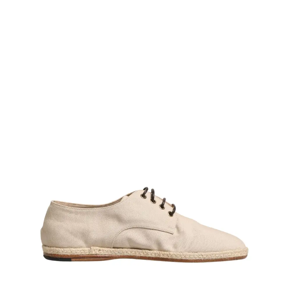 Dolce & Gabbana Beige Espadrille Sole Lace Up Canvas Derby Shoes - 44 - Loafers