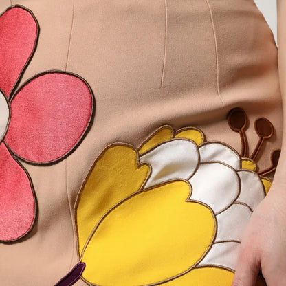 Dolce & Gabbana Beige Floral High Waist Pencil Cut Skirt