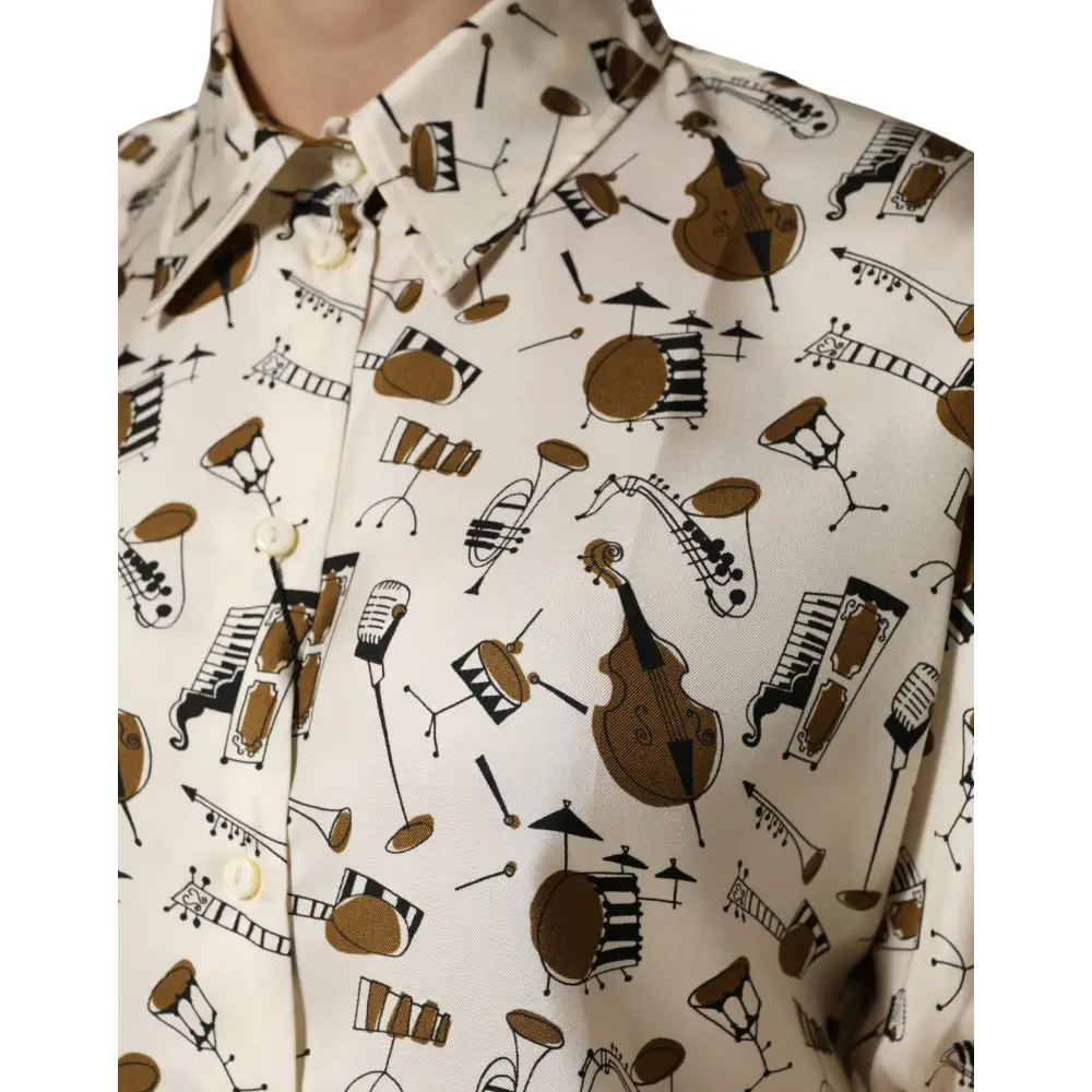 Dolce & Gabbana Beige Musical Instrument Print Short Sleeve Top