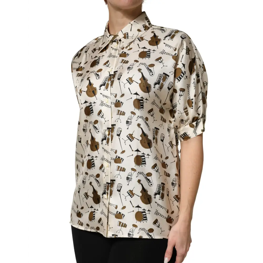 Dolce & Gabbana Beige Musical Instrument Print Short Sleeve Top