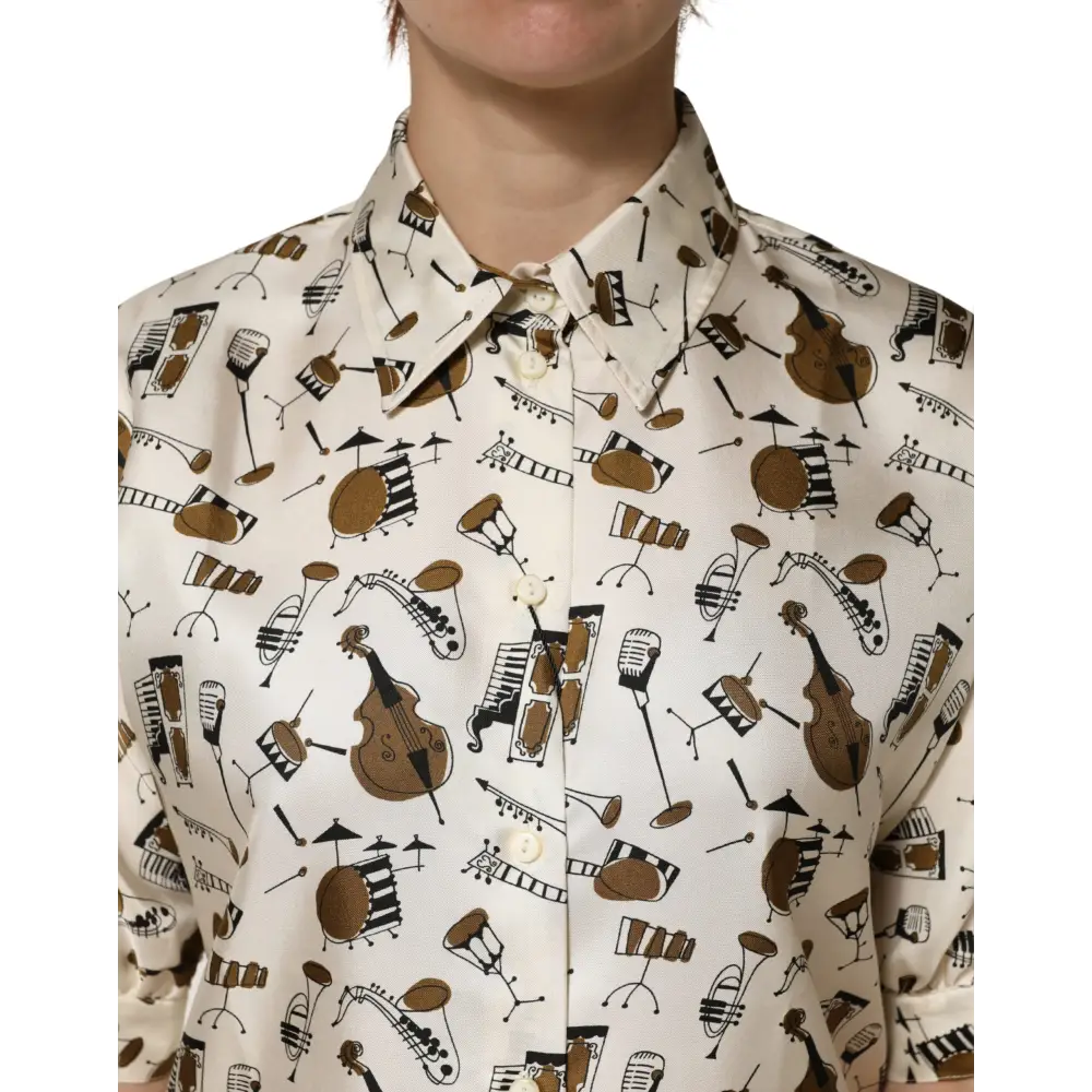 Dolce & Gabbana Beige Musical Instrument Print Short Sleeve Top