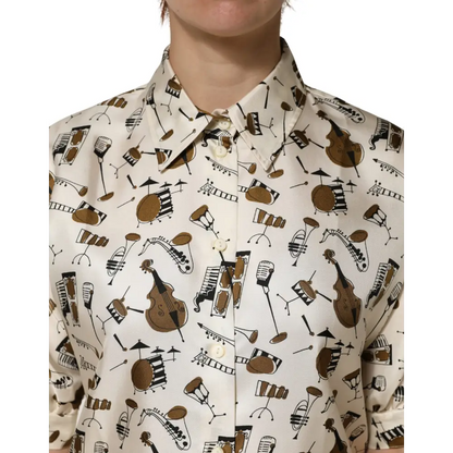 Dolce & Gabbana Beige Musical Instrument Print Short Sleeve Top