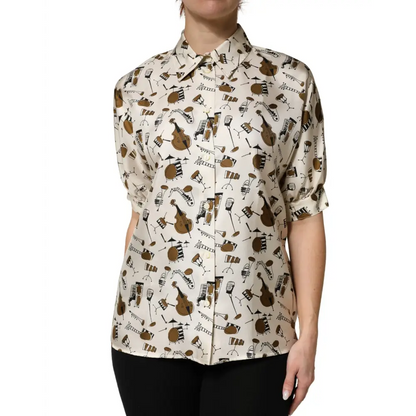 Dolce & Gabbana Beige Musical Instrument Print Short Sleeve Top
