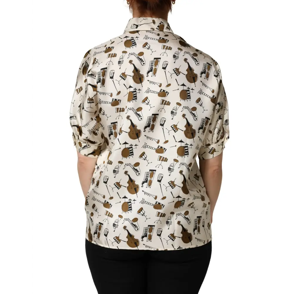 Dolce & Gabbana Beige Musical Instrument Print Short Sleeve Top