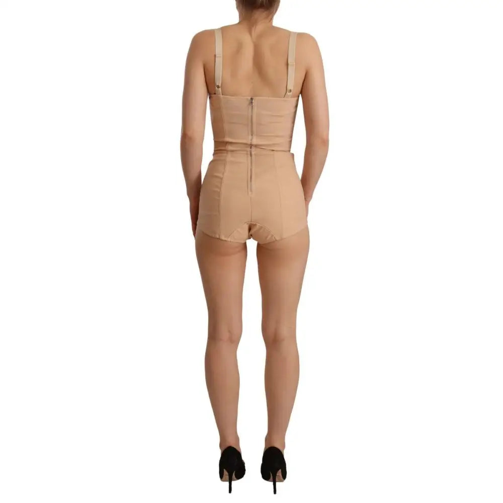 Dolce & Gabbana Beige Nylon Floral Lace Bodysuit Underwear