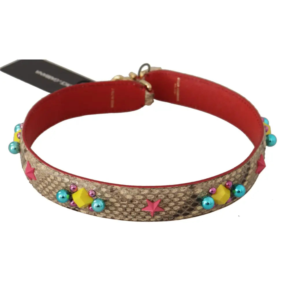 Dolce & Gabbana Beige Python Læder Krystals Skulder Strap