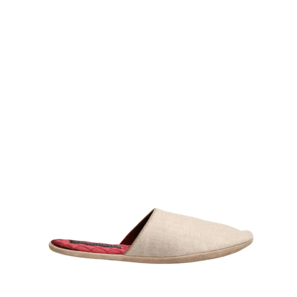 Dolce & Gabbana Beige Shetland Wool Red Quilted Slippers Shoes - Flip-flops