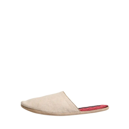 Dolce & Gabbana Beige Shetland Wool Red Quilted Slippers Shoes - Flip-flops