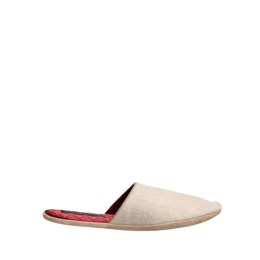 Dolce & Gabbana Beige Shetland Wool Red Quilted Slippers Shoes - Flip-flops