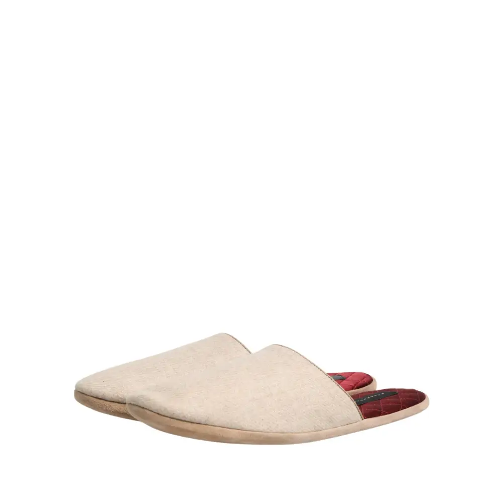 Dolce & Gabbana Beige Shetland Wool Red Quilted Slippers Shoes - Flip-flops