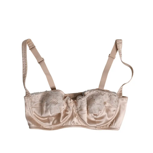 Dolce & Gabbana beige silk underwired balconette bra med blomsterknipning