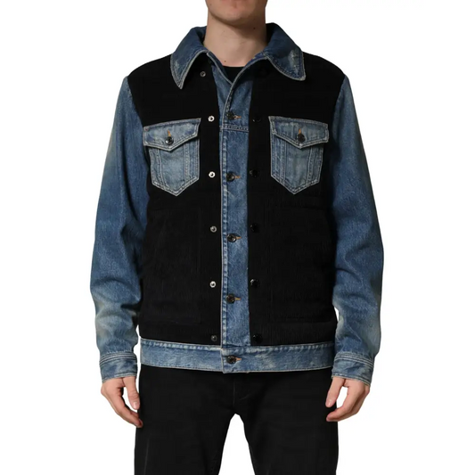 Dolce & Gabbana gabbana black blue blouson jakke i corduroy og denim