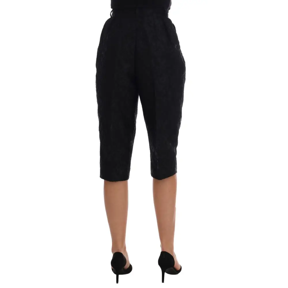 Dolce & Gabbana black brocade high waist capri shorts with lace cuffs