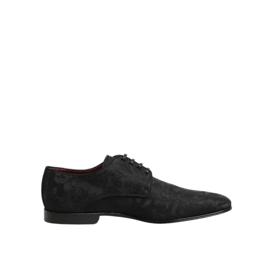Dolce & Gabbana Black Brocade Lace Up Derby Men Dress Shoes