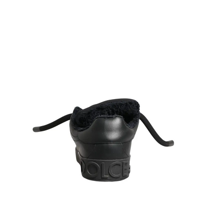 Dolce & Gabbana Black Calf Leather Nappa Lace-Up Sneakers Shoes - Sneakers